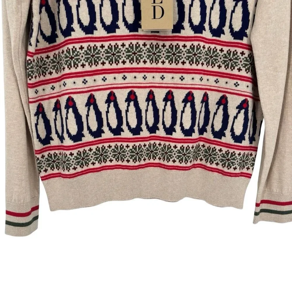 ED Ellen DeGeneres Penguin Fair Isle Cashmere Blend Sweater Beige Holiday Medium